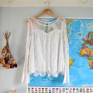 White Lace Bell Sleeve Top